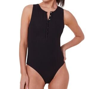 Sewing Flaw Andie Swim Womens Malibu Ribbed Black Button-Up Swimsuit Medium 2260